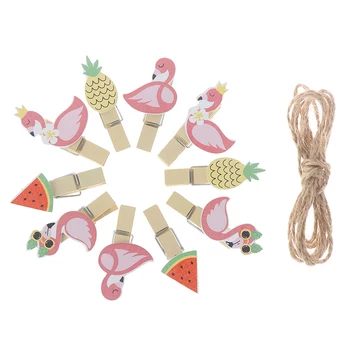 

10pc Flamingo Wooden Clips Summer Birthday Party Photo Ablum Clips Wedding Beach Party Decor Hawaiian Tropical Paper Photo Clips