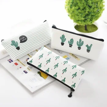

1 Pcs New Green Plant Cactus Canvas Pencil Case Large Capacity Pencil Bags for Kids Student Gift Stationery School Supplies