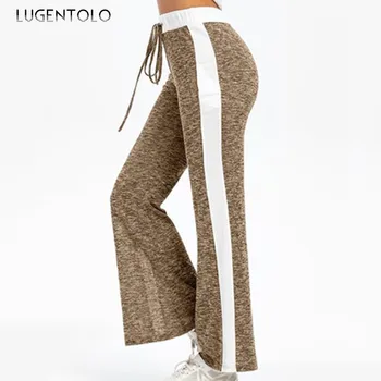 

Lugentolo Womens SweatPants Fashionable Loose Lace Up Printing Straight Flat Mid Waist Casual Polyester Full Length Pants