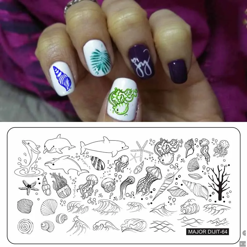 

Underwater World Nail Art Stamping Plates Animals Image Stamp Stencil Template Manicure Printing Tool