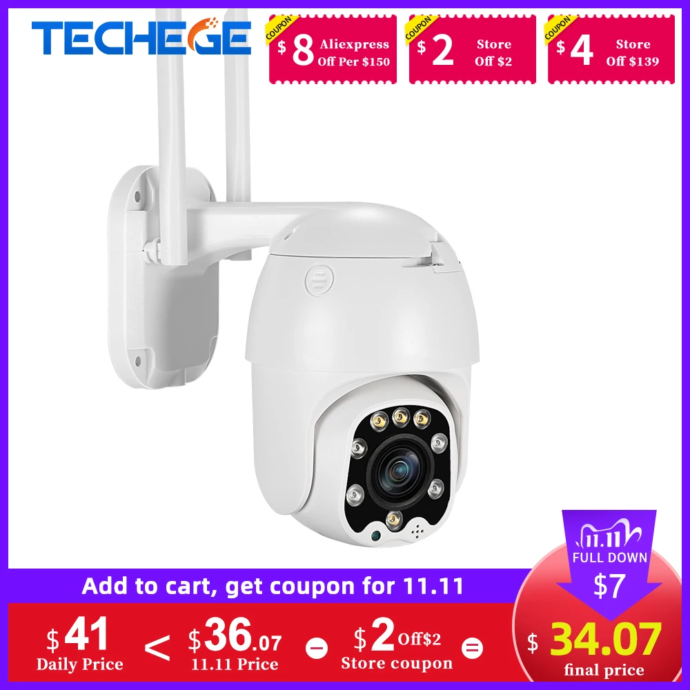 

Techege 1080P Wifi PTZ AI Human Detect Dome Camera Outdoor Two Way Audio Home Security IP Camera 4X Optical Zoom CCTV IP Camera