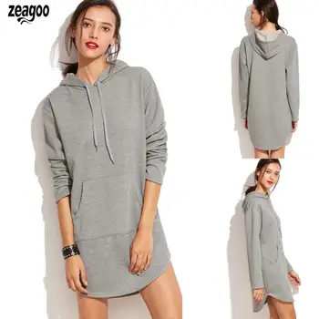 

Women Long Pullover Hoodie Solid Long Autumn Sleeve Casual Drawstring Grey Pocket Slim with Pocket Sweatshirt