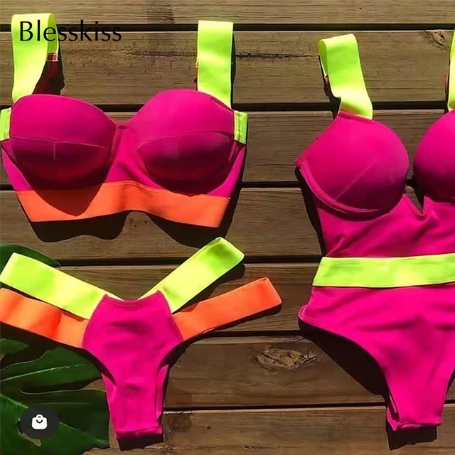 Para Praia One Shoulder Bikini Set Push Up Swimwear 2023 Women Brazilian  Swimsuit Bandage Biquini Splicing Bathing Suit size XL Color Rose Red