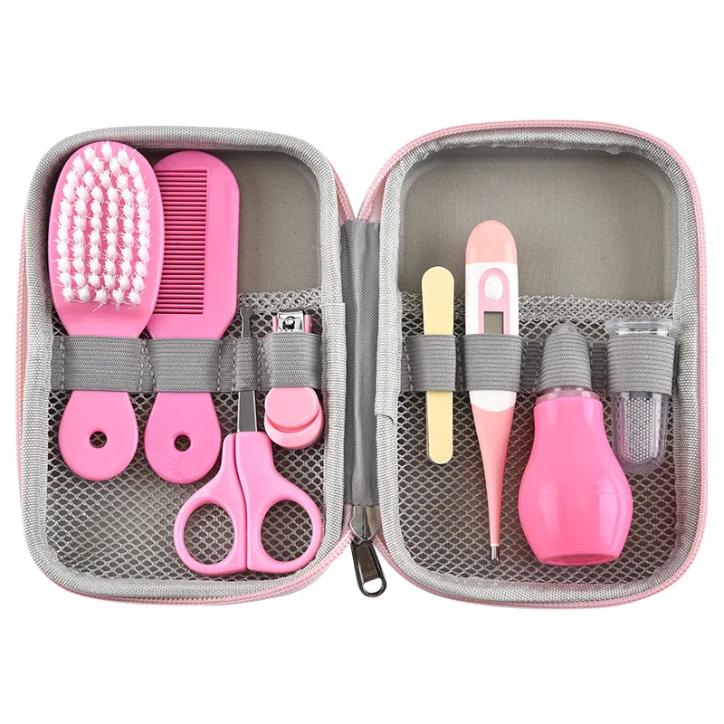 8 в 1 детский набор для ухода за волосами/щетка для чистки носа/зубная щетка для пальцев/ножницы для ногтей набор для ухода за телом - Цвет: Pink