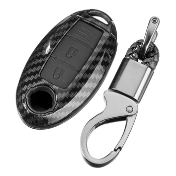 

3 Button Carbon Fiber Remote Key Fob Case Cover Shell With Key Chain For Nissan