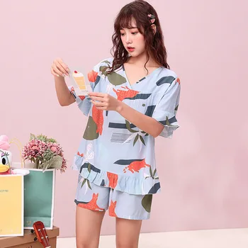 

Simple Sleepwear Pyjamas Women's Pajamas Cotton Short Sleeve Ladies Pijama Sets Homewear Cute Cartoon Lounge Wear T-shits