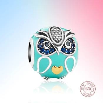 

925 Sterling Silver Bird Cyan Owl Charm Bead Charm Fitting Original Charm Bracelet Pendant Ladies Fashion DIY Jewelry