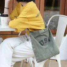 Винтажная модная женская Холщовая Сумка через плечо из овечьей шерсти, Экологичная многоразовая простая сумка для покупок с буквенным принтом высокого качества