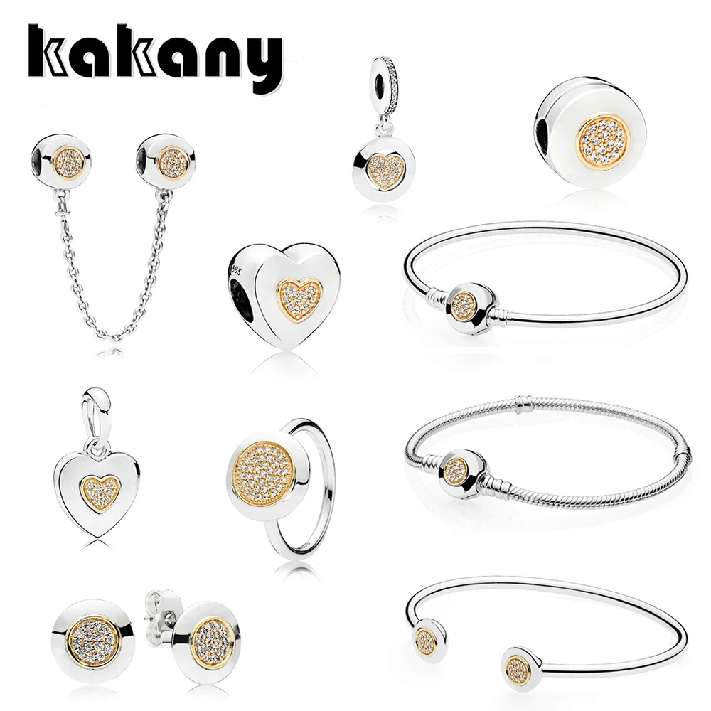 

KAKANY Standard 925 Sterling Silver Classic Luxury Heart Pendant Round Crystal Ring Stud Earrings Safety Chain Jewelry