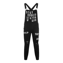 Мужской джинсовый комбинезон с дырками и карманами, джинсовый комбинезон с буквенным принтом для мужчин, уличная одежда, брюки на подтяжках, Размер 8,20