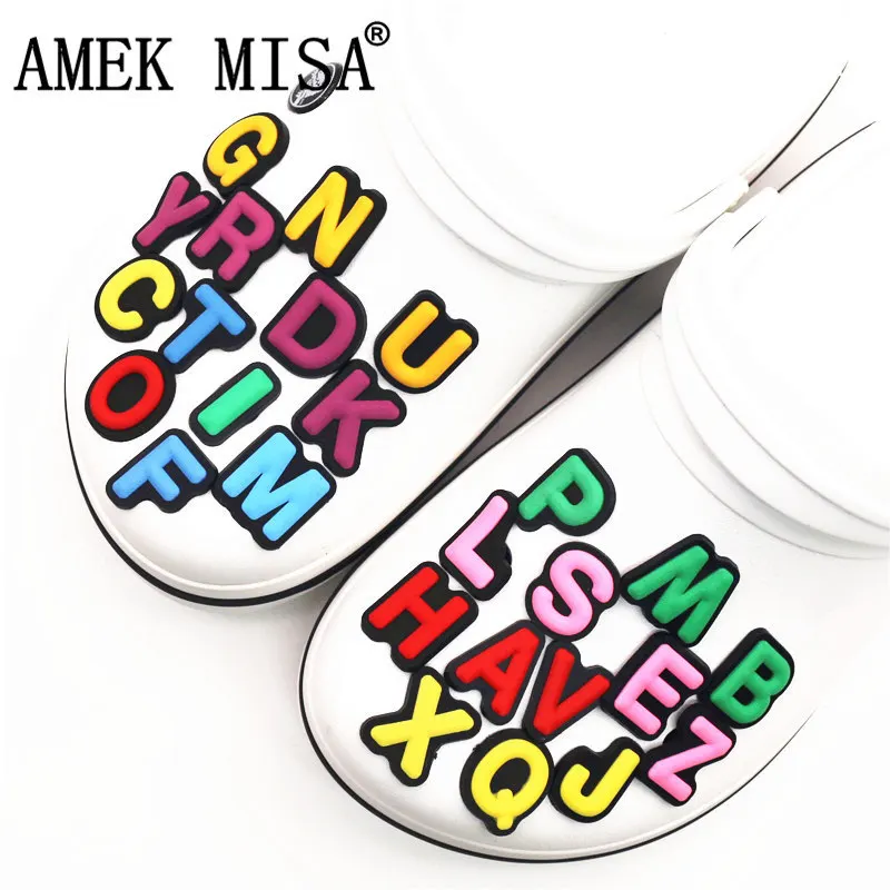 Single Sale 1Pcs Shoe Charms Decoration 26 English Letters Free Combination Shoe Accessories for croc jibz Kid's Party X-mas