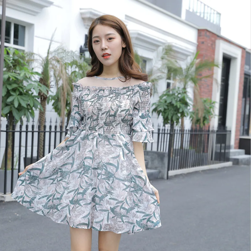 

[Limited Time Seckilling Rebate Does Not Change] 2019 Summer New Style Large Size Floral-Print Chiffon Hollow out Dress 200