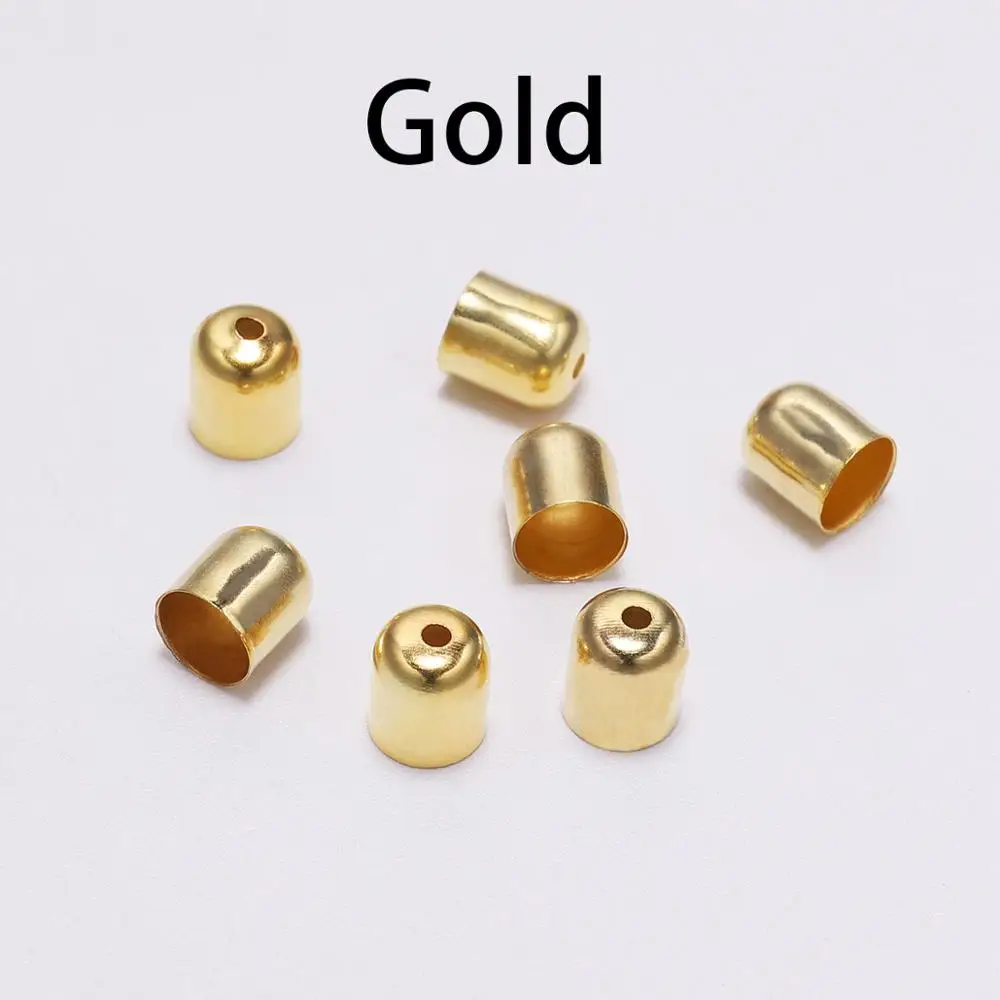 Gold 50-100 шт./лот, Кожаные Шнуры с кисточками, пряжка, наконечник крышки, 4-12 мм, замшевые волокна, щипцы, концевые заглушки для бус, для изготовления ювелирных изделий, сделай сам - Цвет: Gold