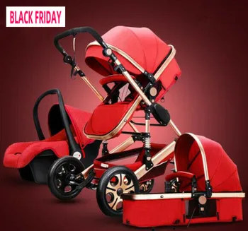 

Baby Stroller 3 In 1 Carriage High Landscape Pram Foldable Pushchair & Car Seat