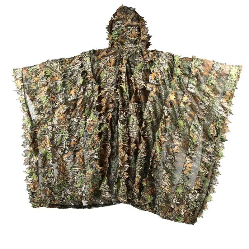

3D Outdoor Hunting Camouflage Clothes With Cap Jungle Cloak Poncho Camo Bionic Leaf For Sniper Photography