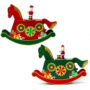 

Christmas Rocking Horse Music Box Crafts Ornaments Wooden Christmas Decorations Ornaments Christmas Party Home Decorations