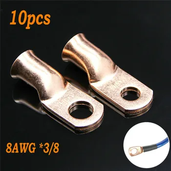 

10pcs Electrical Wire Ring Terminal Copper 8 AWG Gauge 3/8 Connectors Car Audio Terminals