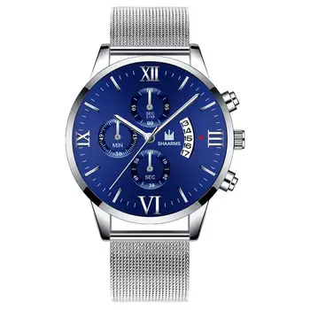 

Men'S Silver Wristwatch Business Date Clock Stainelss Steel Mesh Band Analog Quartz Watch Male Luxury Watches Reloj Hombre