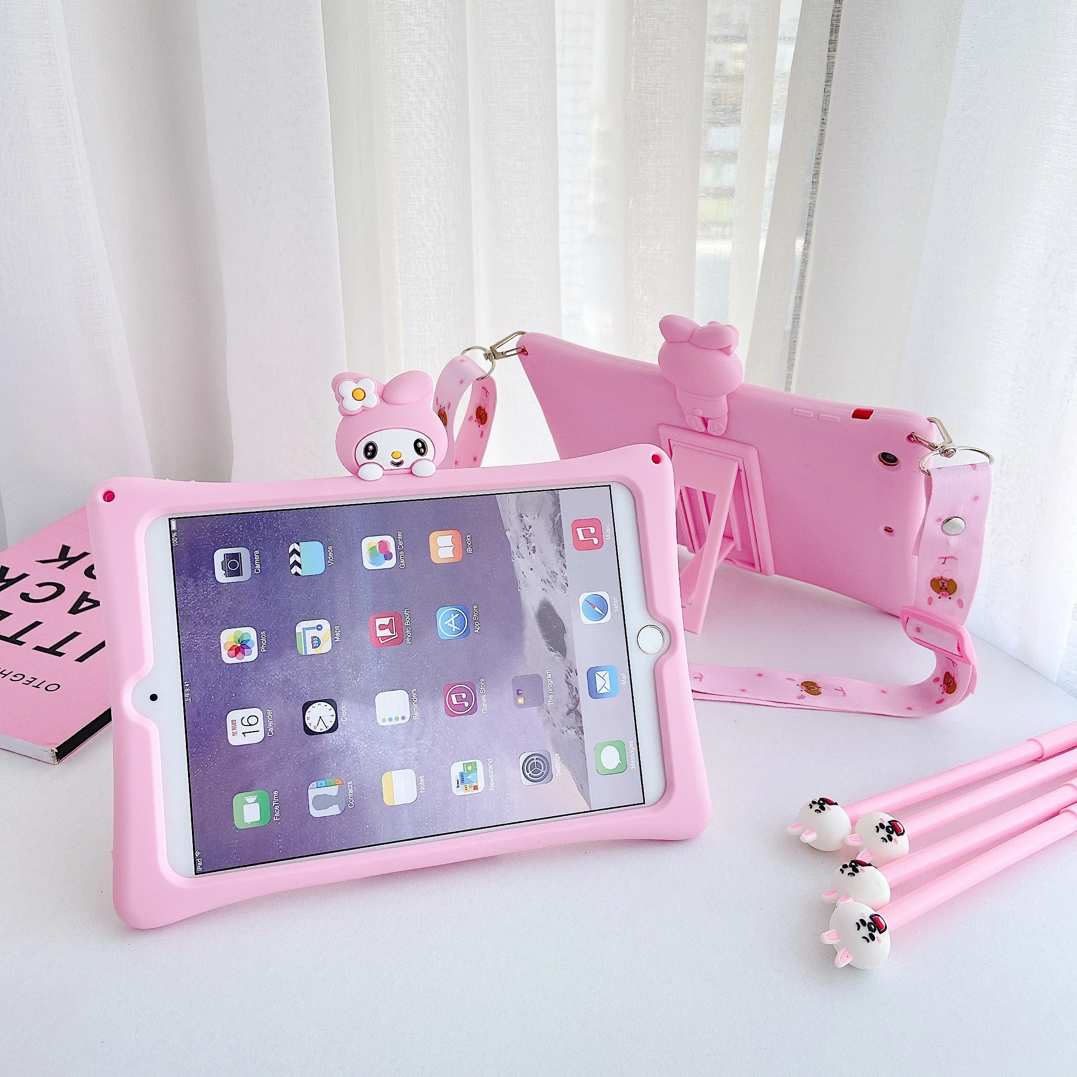 

Cover For iPad Mini 5 Cartoon Kids Case For iPad Mini5 A2124 A2125 A2126 A2133 Tablet Silicon Funda + strap