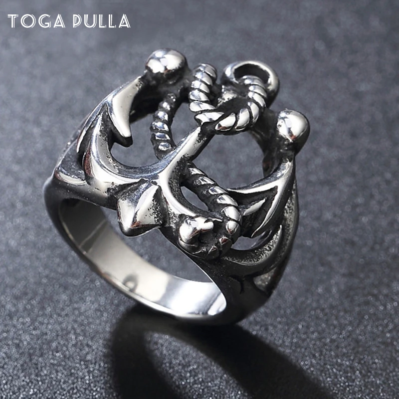 Anillo de ancla de diseño hueco Vintage hombre y niño, joyería Punk de acero inoxidable 316L, joyería de ancla Ejército de la marina del Océano|Anillos| - AliExpress