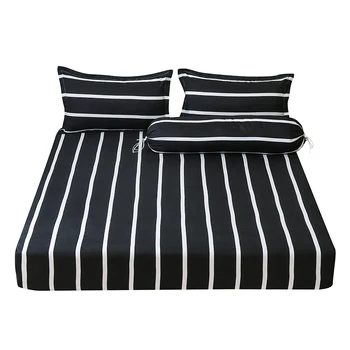 

Bedding Set Fitted Sheet Simple Black White Striped Printed Mattress Cover Four Corners With Elastic Band 100%Polyester Bedsheet
