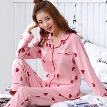 

Cardigan Double-Sided Qmilch Series Bean Paste Strawberry Spring, Autumn and Winter Long Sleeve Pajamas Women Tracksuit