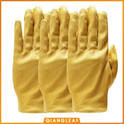 QIANGLEAF 3pcs New Yellow Work Drivers Gloves Gardening Household Work Cowhide Leather Safety Working Glove Men&Women 130NP