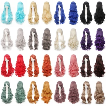 

Hot selling multicolor 80CM long curly hair lolita wig costume halloween anime unisex cosplay