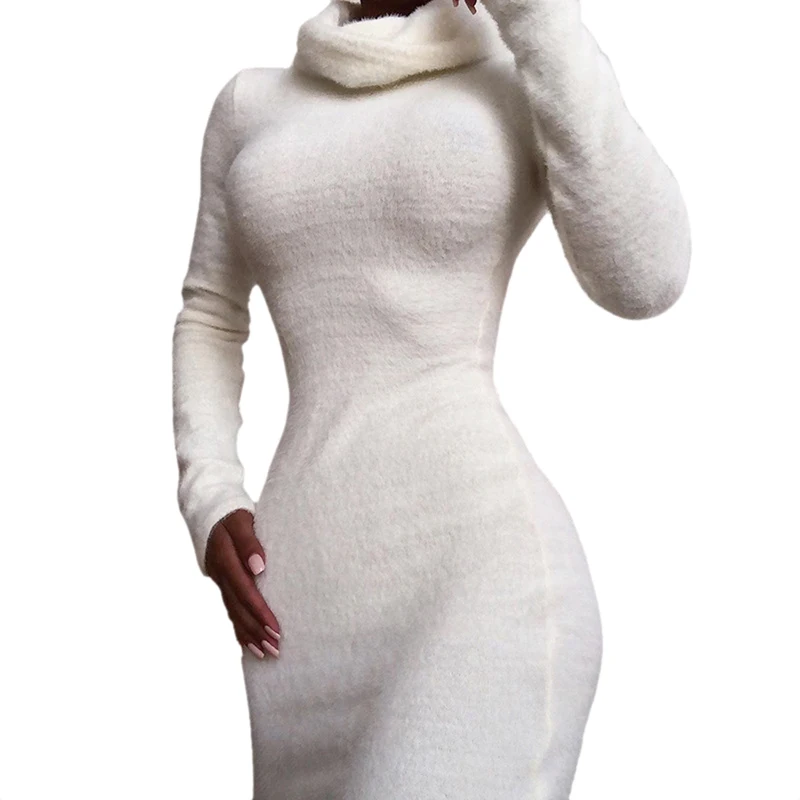 Vertvie свитер платья для женщин зима черепаха шеи женский сплошной цвет свитер платье сексуальные праздничные женские спортивные бирюзовые платья - Цвет: Белый