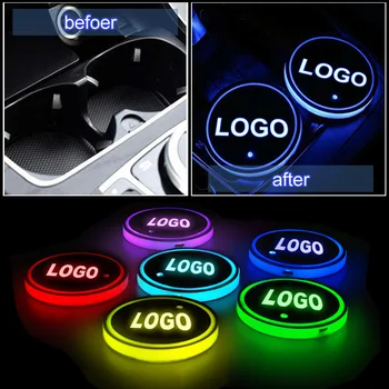 

2Pcs 6.7*0.8cm Led Cup Holder Mat Lights Car Logo USB Colorful For Citroen Volvo Honda Mazda Toyota luminous Coaster Accessories