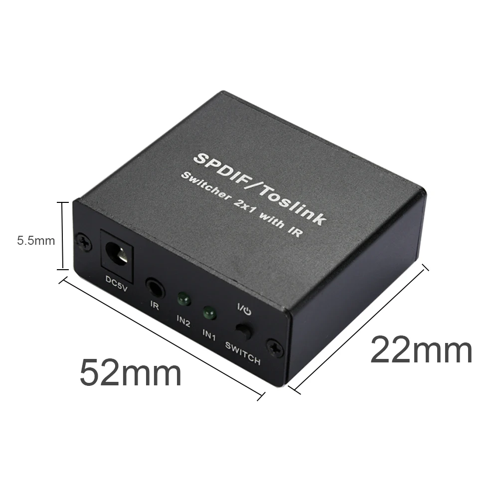 SPDIF/Toslink черный оптический аудио коммутатор удлинитель 2x1 светодиодный индикатор алюминиевый сплав Поддержка DTS цифровой с ИК-пультом дистанционного управления