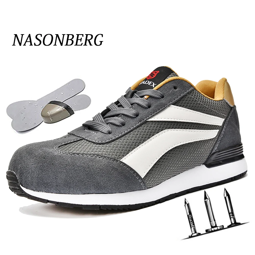 

NASONBERG Grid Lightweight Breathable Casual Sneaker Prevent Piercing Protective Boots Men Steel Nose Safety Work Shoes