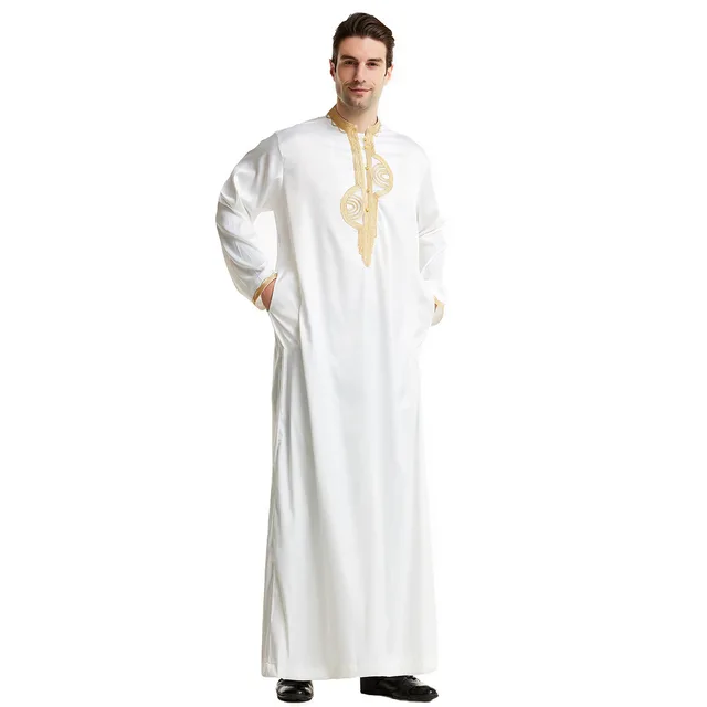 Prayer Abaya for Men Muslim Arab Abaya Embroidered Silk Robe Jubba Thobe Indian Abaya Thoub 2