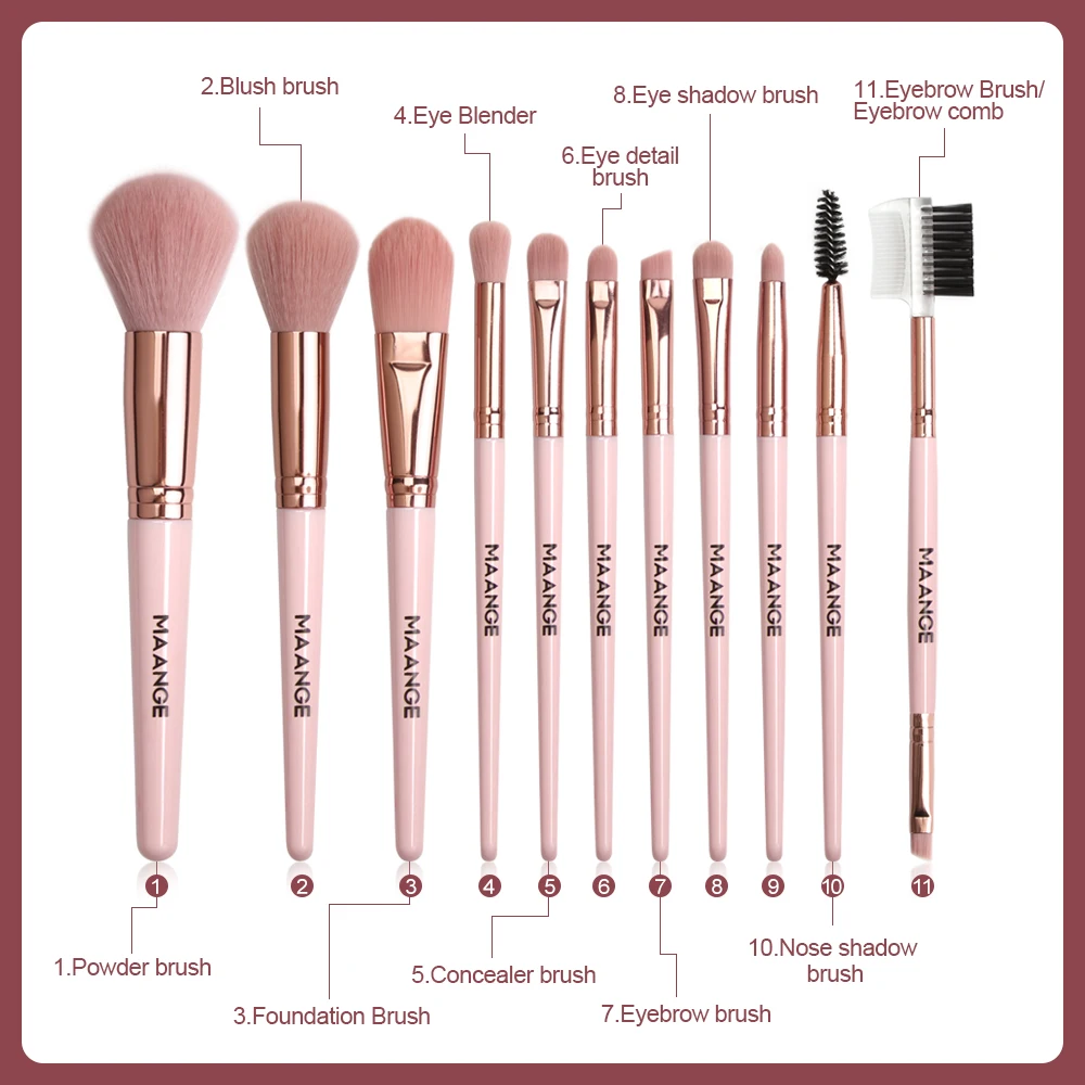 MAANGE Makeup Brushes Pro Pink Brush Set Powder EyeShadow Blending Eyeliner Eyelash Eyebrow Make up Beauty Cosmestic Brushes