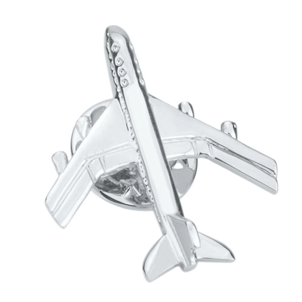 Silver Color Plated Brass Airplane Aircraft Plane Pin Brooch Jet Pin Badge Silver Color Plated Brass Airplane Aircraft Plane Pin Brooch Jet Pin Badge