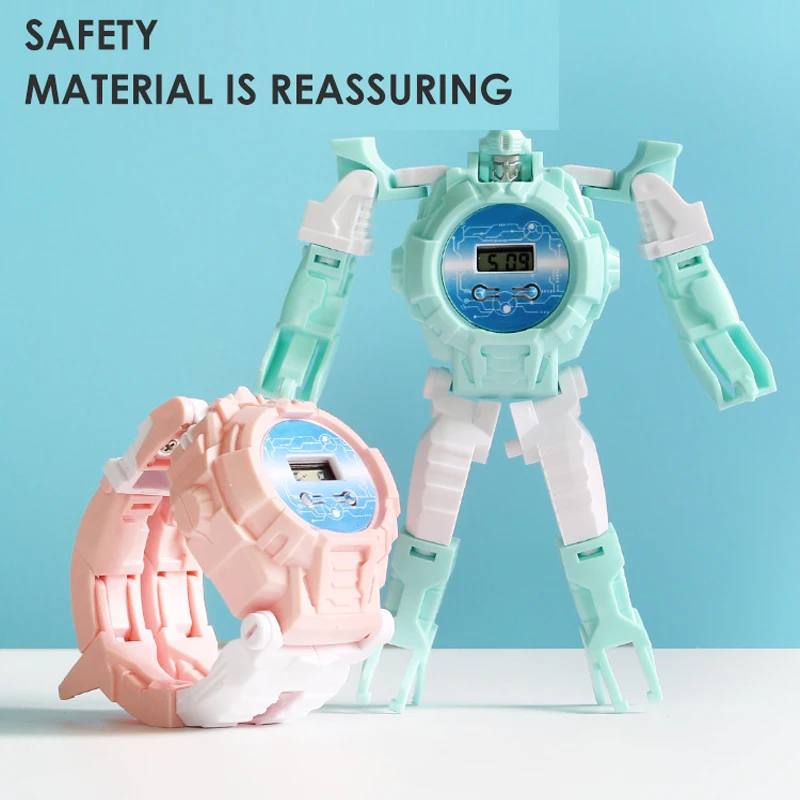 Creative Electronic Robot Watch Cartoon Transformation Wristwatch Toy For Boy Deform Robot Watch Toy Birthday Christmas Gifts afbeelding