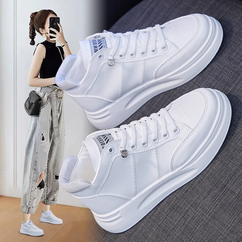 Shoes Women 2020New Spring PU Leather Women Casual Shoes Lace-Up Women Fashion Shoes Platform Flats High top Women Shoes