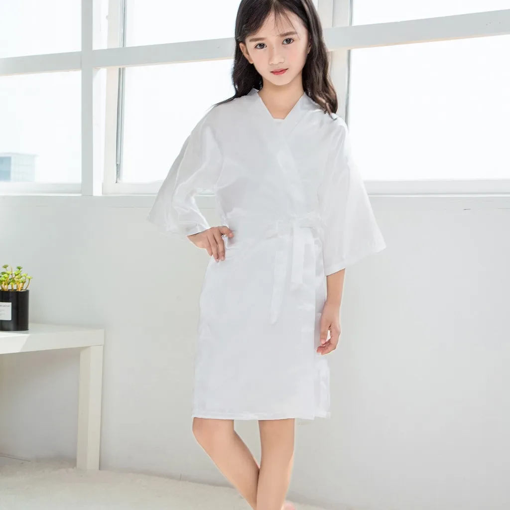 Шелковое атласное кимоно; наряд для маленьких девочек; Одноцветный банный халат; одежда для сна; повседневная детская одежда; Peignoir Enfant Szlafrok Dzieciecy;