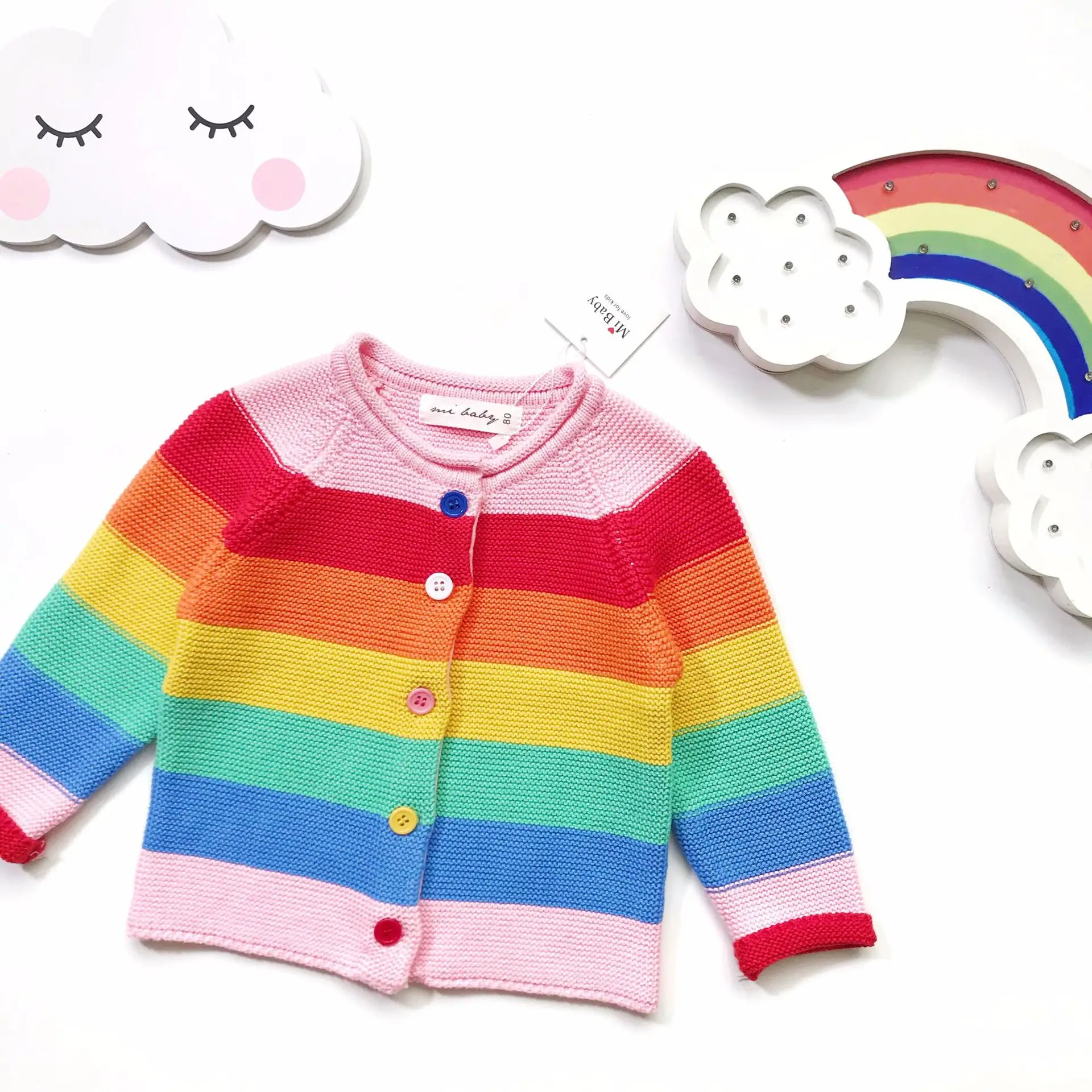 

2019 Girls Sweater Rainbow Toddler Kids Cute Baby Girls Clothing Outfit Clothes Button Knitted Sweater Kids Cardigan Coat Tops