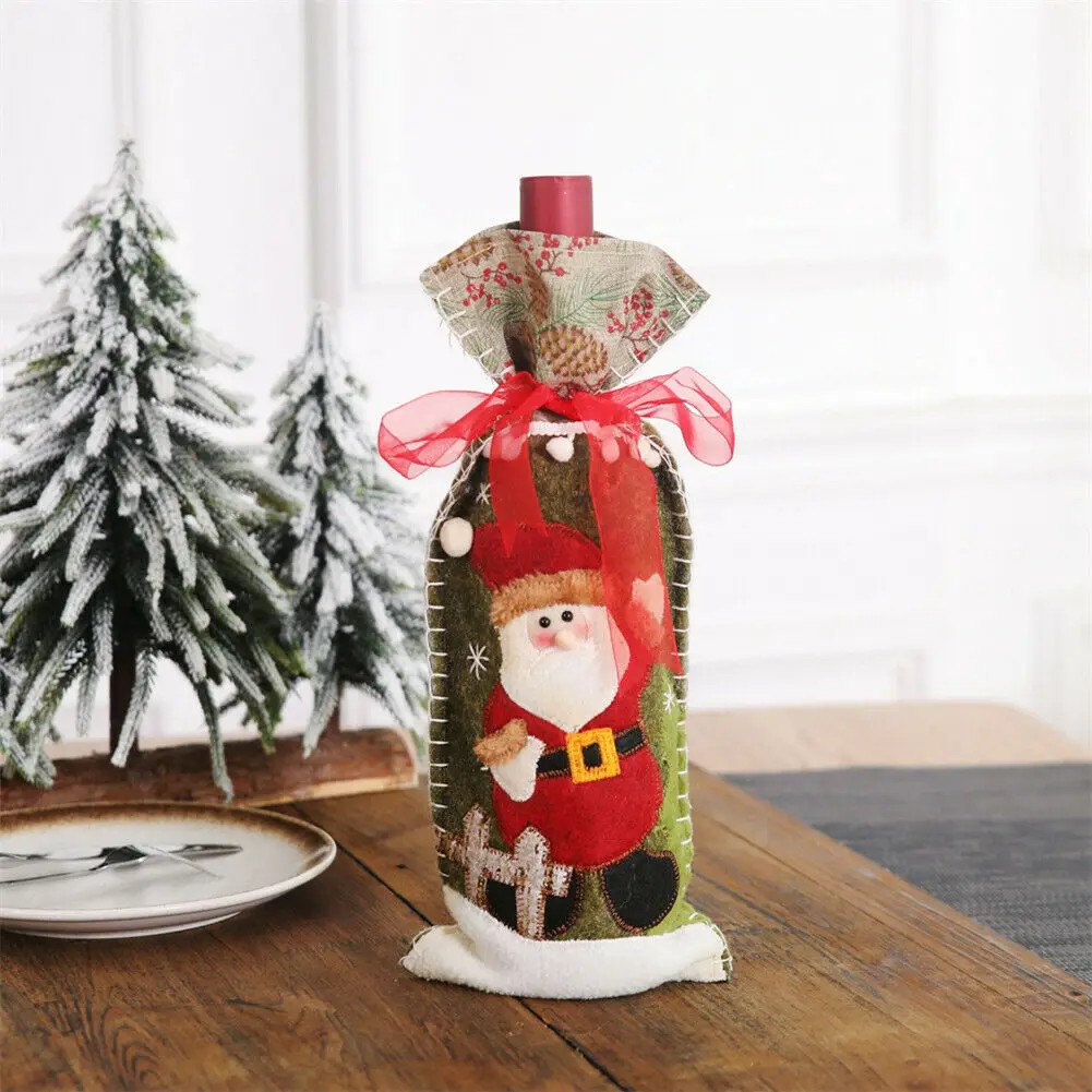 Крышка для бутылки с красным вином сумки снеговик/Санта Клаус рождественские украшения блестки подарок