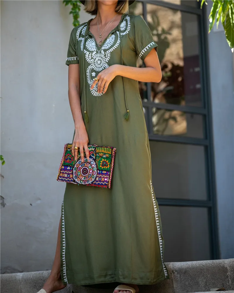 595 Green Кафтан размера плюс, хлопковая туника, пляжное платье, одежда для плавания, купальный костюм, накидка для женщин, летняя пляжная одежда, парео, Robe de plage sarongs - Цвет: 595 Green