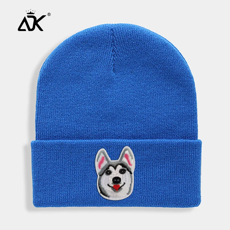 Huskies Hats Fashion Patches Sweet Beanie For Unisex Winter Brimless Stretchy Bonnet Solid Color Outdoor Cap Knitted Beanie