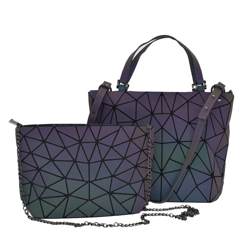 Новые женские сумки набор роскошная сумка на плечо складные сумки Геометрическая Сумка через плечо женский кошелек и кошелек для дам светящиеся 2 шт - Цвет: Luminous E 2Pcs