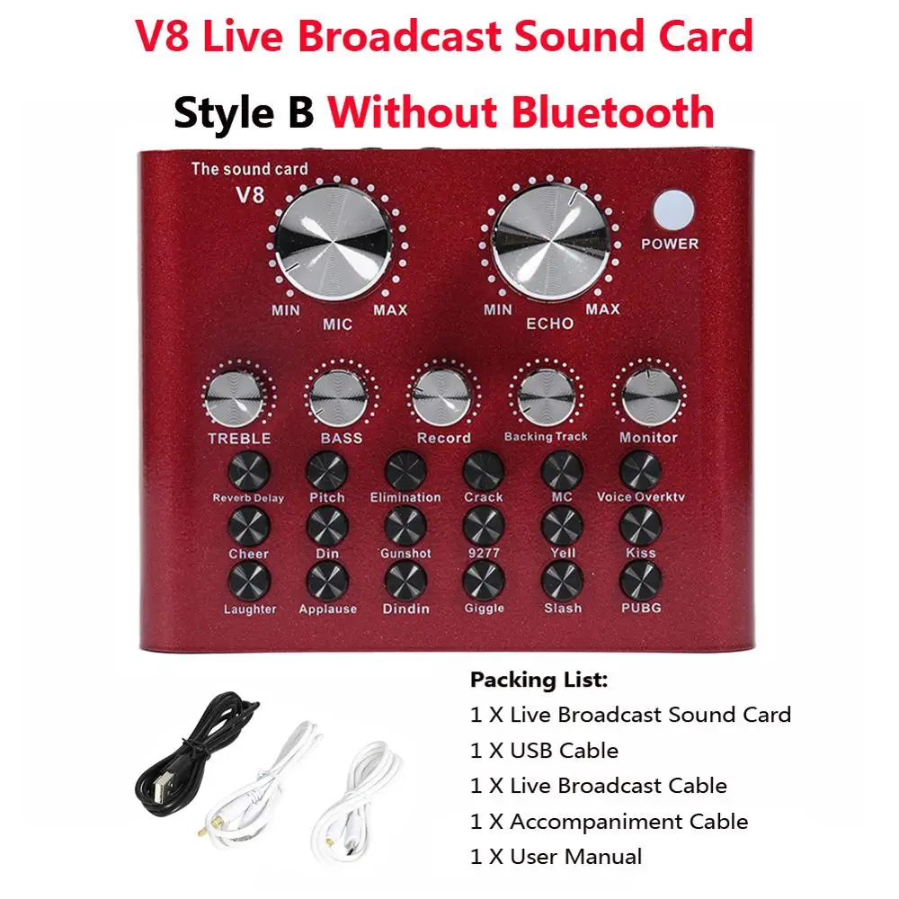 V8 Style B Red ALLOYSEED V8 аудио USB микрофон гарнитуры трансляция Live звуковая карта 112 виды Электрический звуковой трансляции для телефона компьютер PC аудиокарта звуковая карта внешняя звуковая карта - Цвет: V8 Style B Red