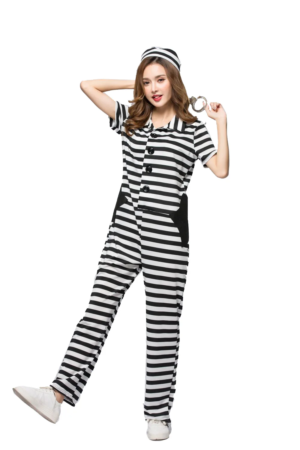 Хэллоуин косплей черно-белые полосы Onesie женская одежда заключенных экспорт из Японии игровая форма костюм