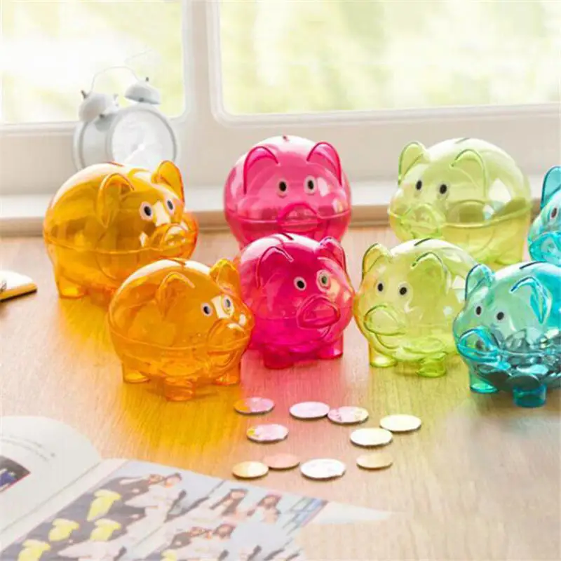 

Plastic Transparent Piggy Bank Money Saving Box Children Cash/Coin Safe Storage Box Cartoon Pig Shaped Save Jar Home Decoration