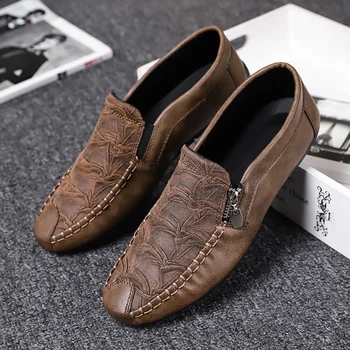 

New Arrival Male Pu Leather Shoes Designer Zip Loafers Shoes For Men Black Brown Fashion Men Shoes Slip-on Mens Flats Sneakers