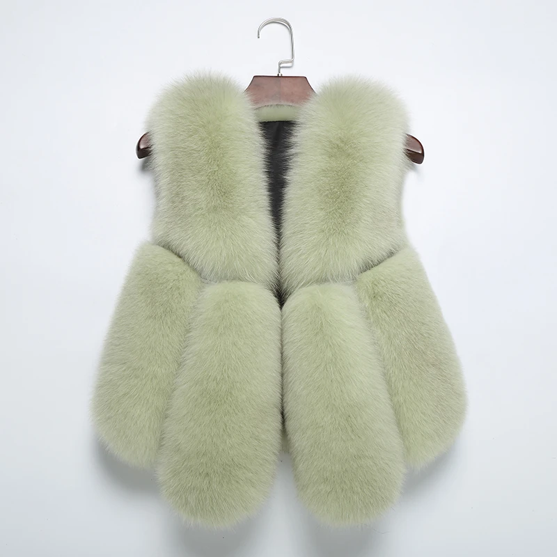 ZDFURS* Natural Real Fox Fur Vest 50 cm Winter Short Thick Women Fur Vest Sleeveles Jacket Pockets Real Fur Vest Coats Slim Park - Цвет: green