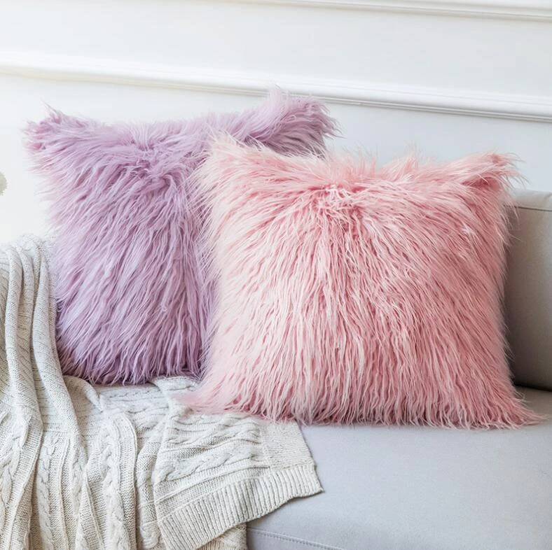 Throw Pillow Cover Cushion Case Faux Fur Fluffy Plush Soft Sofa Solid Home Decor 