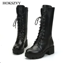 HOKSZVY/ г. Зимние Хлопковые женские высокие сапоги теплая женская обувь женские сапоги до колена обувь из Pu искусственной кожи HYGC-A822